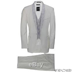 Mens 5 Piece White Slim Fit Tuxedo Suit Paisley Print Shawl Lapel Wedding Party