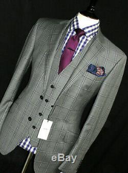 Mens Armani Collezioni Sharkskin Grey Box Check 3 Piece Slim Fit Suit 42r W36