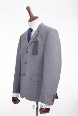 Mens Ben Sherman Mod Suit Grey Check Super Slim Fit Camden 40R W34 L31