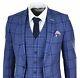 Mens Blue Navy Prince Of Wales Check 3 Piece Suit Classic Slim Fit Wedding Prom