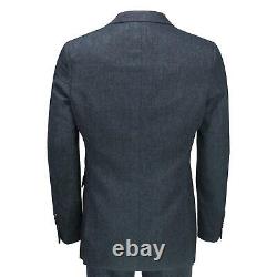 Mens Blue Tweed 3 Piece Suit Herringbone Smart Tailored Fit Retro Peaky Blinders