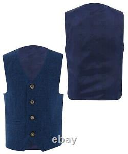 Mens & Boys Tweed Suit Wool Slim Fit Blue Wedding Business 3 Piece Matching Set
