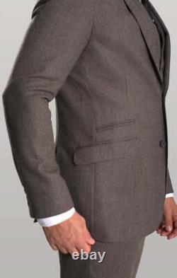 Mens Brown Herringbone Tweed 3 Piece Suit Slim Fit Tom Percy