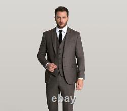 Mens Brown HerringboneTweed 3 Piece Suit Slim Fit Wool Tom Percy RRP£329.99