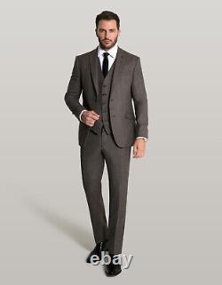 Mens Brown HerringboneTweed 3 Piece Suit Slim Fit Wool Tom Percy RRP£329.99