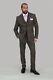 Mens Cavani 3 Piece Brown Herringbone Vintage Slim Fit Bespoke Formal Suit