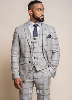 Mens Cavani 3 Piece Check Distinctive Slim Fit Bespoke Formal Wedding Suit