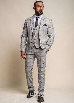 Mens Cavani 3 Piece Check Vintage Slim Fit Bespoke Formal Wedding Suit