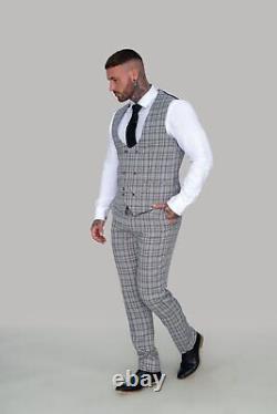 Mens Cavani 3 Piece Prince Of Wales Check Vintage Slim Fit Bespoke Stretch Suit