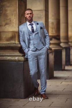 Mens Cavani 3 Piece Sky Blue Vintage Slim Fit Formal Wedding Suit Size 42