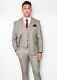 Mens Cavani 3 Piece Suit Beige Stone Check Vintage Slim Fit Size 38 Wedding Suit