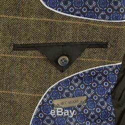 Mens Cavani 3 Piece Tweed Suit Tan Brown Herringbone Check Slim Fit (Clearance)