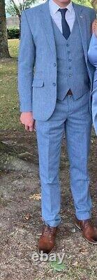 Mens Cavani Classic Wedding Blue 3 Piece Suit Slim Fit 36R