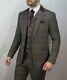 Mens Cavani Connall 3 Piece Brown Check Tweed Slim Fit Suit Great For Weddings