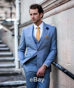 Mens Cavani Peaky Blinders Blue Check Tweed 3 Piece Suit Slim Fit Wedding Suit