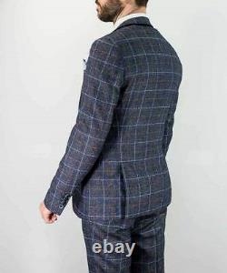 Mens Cavani Premium Tweed Check Herringbone Peaky Blinders Slim Fit 3 Piece Suit