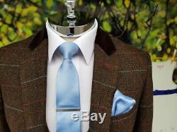Mens Cavani Tommy 3 Piece Brown Check Peaky Blinders Slim Fit Tweed Suit