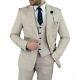 Mens Cavani Vintage Check Tweed Cream Wedding 3 Piece Suit Tailored Fit