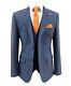 Mens Check Suit Blue Slim Fit Formal Wedding Business 3 Piece Set