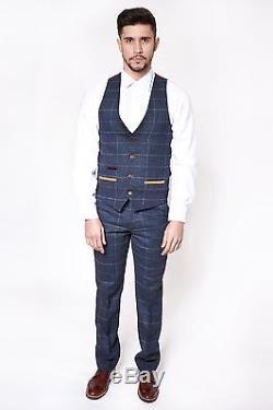 Mens Check Tweed 3 Piece Suit Vintage Retro Blazer Waistcoat Trouser Slim Fit