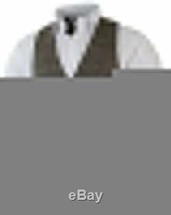 Mens Check Vintage Herringbone Tweed Tan Brown 3 Piece Suit Slim Fit Wedding