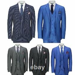 Mens Classic 3 Piece Pin Stripe Suit Retro 1920s Peaky Blinders Tailored Fit