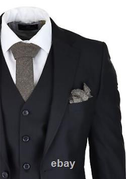 Mens Classic Black 3 Piece Suit Slim Fit Vintage Retro 2 Button Smart Formal