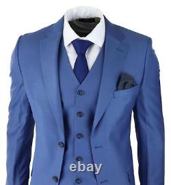 Mens Classic Light Blue 3 Piece Suit Slim Fit Vintage Retro Smart Formal Wedding