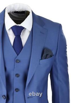 Mens Classic Light Blue 3 Piece Suit Slim Fit Vintage Retro Smart Formal Wedding