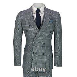 Mens Classic Prince of Wales Checks 3 Piece Double Breasted Suit Tailored Fit