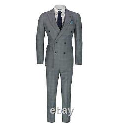 Mens Classic Prince of Wales Checks 3 Piece Double Breasted Suit Tailored Fit