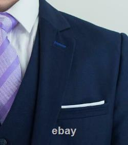 Mens Classic Wedding Formal Navy Sky Blue Light Tailored Slim Fit 3 Piece Suit