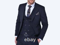 Mens ClassicTailored Slim Fit Contrast Check 3Piece Wedding -Dinner Office Suit