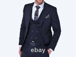 Mens ClassicTailored Slim Fit Contrast Check 3Piece Wedding -Dinner Office Suit