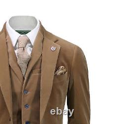 Mens Corduroy 3 Piece Suit Tan Classic Tailored Fit Jacket Waistcoat Trousers