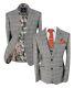 Mens Designer QUINCY Stone Brown Slim Fit Retro Check Office Wedding Formal Suit