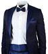 Mens Embroidery Blue Wedding Party Suit Tuxedo Bow Tie Cummerbund Slim Fit