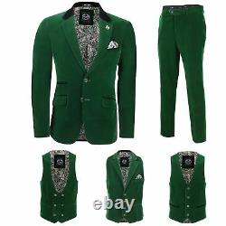 Mens Green Velvet Vintage 3 Piece Suit Blazer Waistcoat Trouser Sold Separately