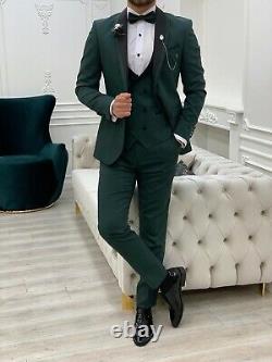 Mens Green Wedding Suit 3 Piece Slim Fit Suit Elegant Evening Party Coat Pants