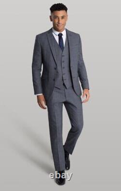 Mens Grey Checked Three Piece Suit Slim Fit Tom Percy RRP £329.99