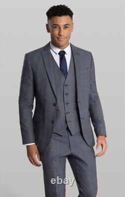 Mens Grey Checked Three Piece Suit Slim Fit Tom Percy RRP £329.99