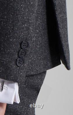 Mens Grey Tweed 3 Piece Suit Slim Fit Wool Vintage