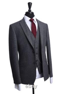 Mens Grey Tweed 3 Piece Suit Slim Fit Wool Vintage
