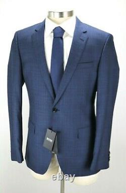 Mens HUGO BOSS Wool Suit 40 R Slim Fit Huge Genius Blue Plaid Super 130's NWT