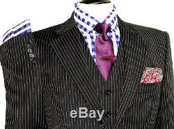 Mens Hugo Boss 3 Piece Dark Charcoal Grey Pinstripe Slim Fit Suit 38r W32 X L32