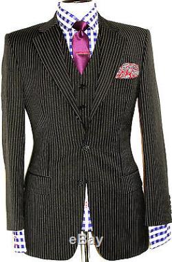 Mens Hugo Boss 3 Piece Dark Charcoal Grey Pinstripe Slim Fit Suit 38r W32 X L32