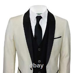 Mens Ivory Black 3 Piece Tuxedo Suit Wedding Prom Grooms wear Retro Tailored Fit