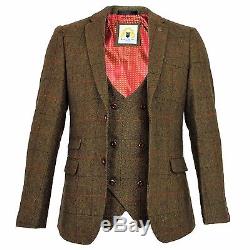 Mens Marc Darcy Designer Tweed Blazer Waistcoat Suit Slim Fit Dinner Jacket New