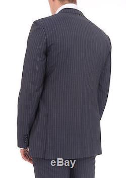 Mens Napoli Extra Slim Fit Blue Pinstriped Marzotto Half Canvassed Wool Suit