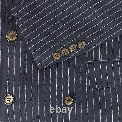 Mens Navy 3 Piece Double Breasted Chalk Stripe Suit Classic Vintage Tailored Fit